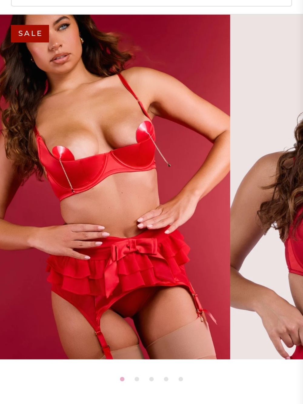 Bettie Page Red Satin Ruffle Garter Bra & Skirt Set
